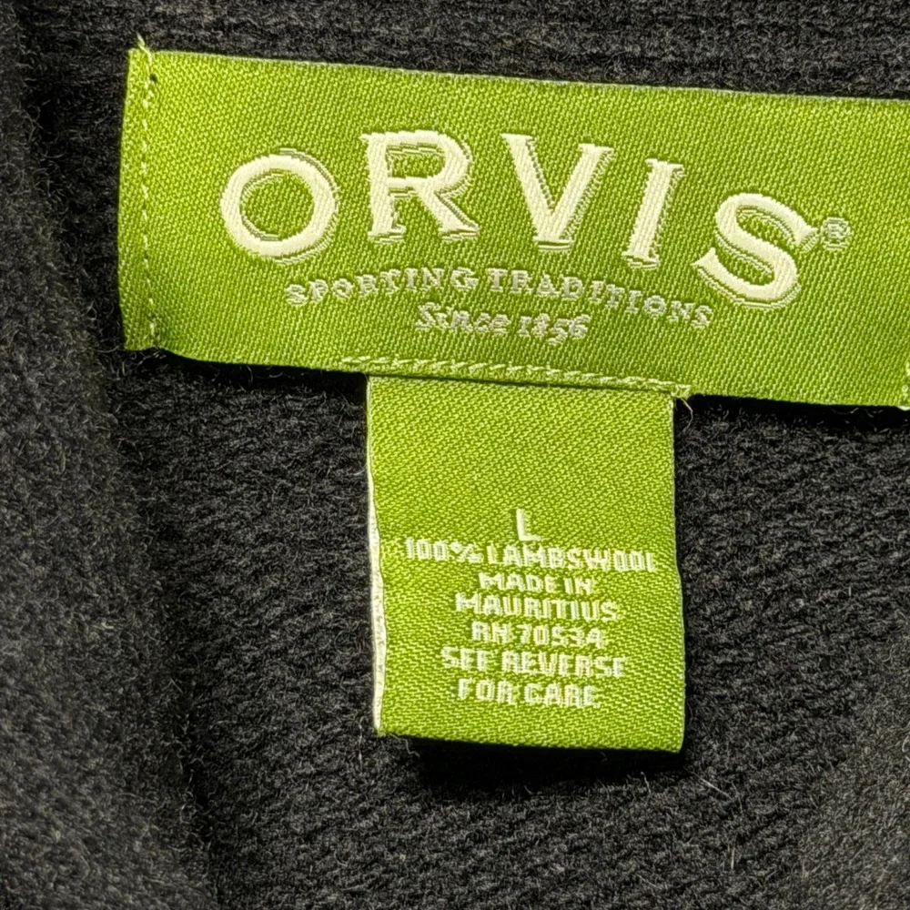 Orvis Mens Shawl Collar‎ Lambswool Sweater Charcoal Black 3-Button Knit Large